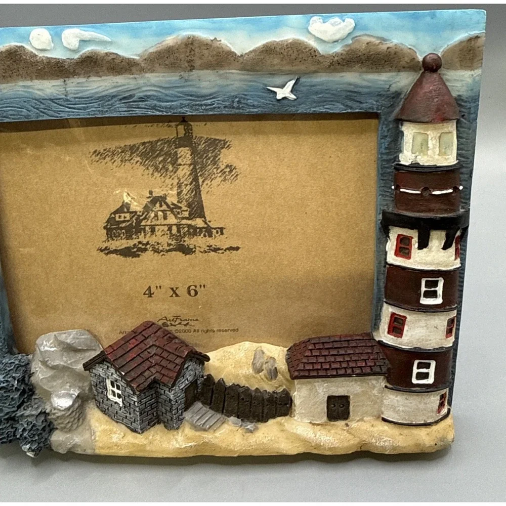 VTG Lighthouse Beach Nautical Summer Theme Resin Small Picture Frame 4x6 / Y2K